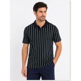 Modi Erkek Pike Kumaş Çizgili Polo Yaka Tişört Kısa Kol Yazlık T-Shirt Siyah - 2XL