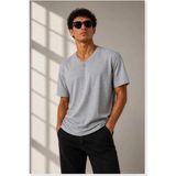 Modi Erkek V Yaka Basic Tişört Kısa Kol Yazlık Regular Fit T-Shirt Gri - 2XL