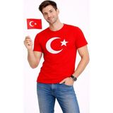 Modi Green Baskılı Erkek Günlük Stil Kırmızı Kısa Kol Bisiklet Yaka Ay Yıldız Bayrak Tişört