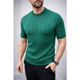 Modi Green Desenli Erkek Günlük Stil Haki Yazlık Triko Dokuma Kısa Kol Bisiklet Yaka Örgü Tişört - 2XL
