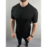 Modi Green Desenli Erkek Günlük Stil Siyah Yazlık Triko Dokuma Kısa Kol Bisiklet Yaka Örgü Tişört - 2XL