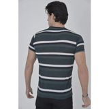 Modi Green Erkek Fit Duruş Ince Çizgili Haki Yeşil Yakalı Slim Fit Dokuma Tişört - XL
