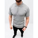 Modi Green Erkek Günlük Stil Gri Yazlık Triko Saç Örgü Kısa Kol Polo Yaka Fermuarlı Tişört - 2XL