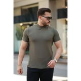 Modi Green Erkek Günlük Stil Yarım Balıkçı Yaka Kısa Kollu Tişört - Haki - 2XL