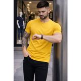 Modi Green Erkek Sarı Bisiklet Yaka Slim Fit Dar Kesim Likralı Günlük Basic Body Tişört