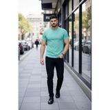 Modi Green Erkek Turkuvaz Bisiklet Yaka Slim Fit Dar Kesim Likralı Günlük Basic Body Tişört - Turkuaz - 2XL