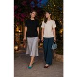 Modi Green Premium Oysho 2'li Unisex Regular Oversize Sıfır Yaka Kısa Kollu Tişört - Siyah - Ekru