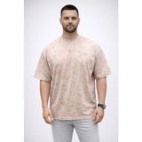 Modi Green Yumuşak Dokulu Erkek Bej Premium Tişört Osy Yıkamalı Oversize Tişört - 2XL