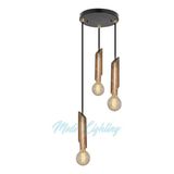 Modi Lighting Yan Kesitli Üçlü Siyah Ahşap Avize MOD-AV-4468-3BSY - Eskitme