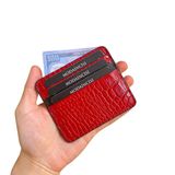 Modica® Ariza - Hakiki Deri Kroko Desen Slim Kartlık | Minimalist Erkek Cüzdan | İnce Unisex Kartlık | Kolay Taşınabilir Kompakt | Üst Düzey Detay İşçilik (Kırmızı)
