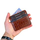 Modica® Ariza - Hakiki Deri Kroko Desen Slim Kartlık | Minimalist Erkek Kartlık Cüzdan | İnce Unisex Kartlık Cüzdan | Kolay Taşınabilir Kompakt Kartlık | Üst Düzey Detay İşçilik (Taba)