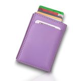 Modica® Laura - Teknolojik Vegan Deri RFID Korumalı Otomatik Pop-Up Mekanizmalı Modern İnce Tasarım Kompakt Kartlık/Cüzdan, Anti Theft Cüzdan (Lila)