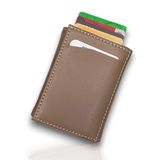 Modica® Laura - Teknolojik Vegan Deri RFID Korumalı Otomatik Pop-Up Mekanizmalı Modern İnce Tasarım Kompakt Kartlık/Cüzdan, Anti Theft Cüzdan (Taba)