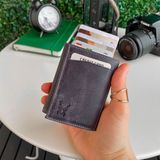Modica Pescol - Hakiki Deri RFID Korumalı Hırsızlık Engelleyici Otomatik Mekanizmalı Akıllı Kartlık Cüzdan - Gri