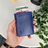 Modica Pescol - Hakiki Deri RFID Korumalı Otomatik Mekanizmalı Akıllı Kartlık/Cüzdan - Lacivert Desenli