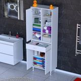 Modilayn Afra 65X173X32,5 cm 1 Çekmece 3 Kapak 7 Raf 10 Bölme Çok Amaçlı Banyo & Mutfak Dolabı - Beyaz - Ahşap
