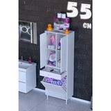 modilayn Afrodit Çok Amaçlı Dar Banyo Dolabı 55X173X32,5 cm | Çekmeceli, Sepetli, 2 Kapaklı, 4 Raflı - Beyaz