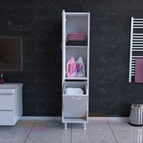 Modilayn Alaçatı 35 x 138 cm Çamaşır Sepetli Dolap Banyo Dolabı Temizlik Deterjan Dolabı - Beyaz