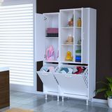 Modilayn Alaçatı İnci 90 x 160 x 32 3 Kapaklı 5 Raflı Çok Amaçlı Banyo Dolabı Kirli Çamaşır Sepetli Dolap Mutfak Dolabı