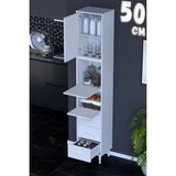 modilayn Aras Çekmeceli, Kapaklı Çok Amaçlı Mutfak Kiler, Ekmeklik ve Robot Dolabı (50CM) - Beyaz - 50 cm