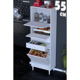modilayn Asya Çok Amaçlı Mutfak Dolabı: Çekmeceli, Sepetli, Kapaklı Ekmeklik, Kiler ve Kahve Köşesi (55CM) - Beyaz - 55 cm