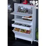 modilayn Asya Çok Amaçlı Mutfak Dolabı: Çekmeceli, Sepetli, Kapaklı Ekmeklik, Kiler ve Kahve Köşesi (95CM) - Beyaz - 95 cm