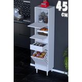 modilayn Asya Sepetli Çekmeceli, 2 Fırın Bölmeli Mutfak Robotu ve Kahve Köşesi Çok Amaçlı Dolap (45CM) - Beyaz - 45 cm