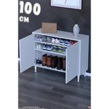 modilayn Bulut Ayakkabılık - Kapaklı 2 Raf 3 Bölmeli Dar Alanlar Için Çok Amaçlı Dolap - Beyaz - 100 cm