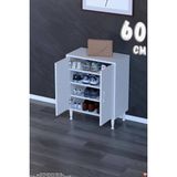 modilayn Bulut Ayakkabılık - Kapaklı 2 Raf 3 Bölmeli Dar Alanlar Için Çok Amaçlı Dolap - Beyaz - 60 cm
