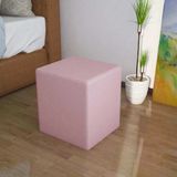 Modılayn Doga Kare Puf Tay Tuyu Kumas, Saglam Ahsap Iskeletli -Pembe-