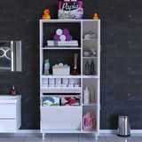 Modilayn Sepetli Kirli Çamaşır Dolabı Kapaklı Raflı Çok Amaçlı Dolap Banyo Dolabı - Beyaz