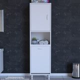 Modilayn Söke Şile 45 x 160 x 32,5 cm 3 Raflı 1 Kapaklı Kirli Çamaşır Bölmeli Banyo Dolabı - Beyaz