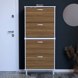 Modilayn UMAY' 2 Li Antre Hol 72x 168 x 26 cm’ lik 4 Düşer Kapak 8 Göz Bölmeli Ayakkabılık - Ceviz - Beyaz
