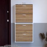 Modilayn UMAY' 2 Li Asma Antre Hol 52x156x26 cm’ lik 4 Düşer Kapak 8 Raf Bölmeli Ayakkabılık - Beyaz Meşe
