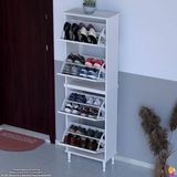 Modilayn UMAY' 2 Li Kapı Önü 52x 168x 26 cm’ lik 4 Düşer Kapak 8 Göz Bölmeli Ayakkabılık - Ceviz - Beyaz