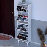 Modilayn UMAY' 2 Li Kapı Önü 52x168x26 cm’ lik 4 Düşer Kapak 8 Göz Bölmeli Ayakkabılık - Beyaz Meşe