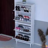 Modilayn UMAY' 2 Li Kapı Önü 72 x 168 x 25,5 cm’ lik 4 Düşer Kapak 8 Göz Bölmeli Ayakkabılık - Beyaz