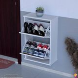 Modilayn UMAY Asma Kapı Önü 52x 78 x26 cm’ lik 2 Düşer Kapak 4 Göz Bölmeli Ayakkabılık - Ceviz - Beyaz