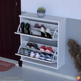Modilayn UMAY Asma Kapı Önü 72 x 78 x 25,5 cm’ lik 2 Düşer Kapak 4 Göz Raf Bölmeli Ayakkabılık - Ceviz - Beyaz