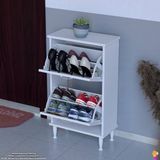 Modilayn UMAY AYAKLI Kapı Önü 52 x 90 x 26 cm’ lik 2 Düşer Kapak 4 Göz Bölmeli Ayakkabılık - Beyaz