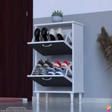 Modilayn Umay Kapı Önü 52X 90X 26 Cm’ Lik 2 Düşer Kapak 4 Göz Bölmeli Ayakkabılık - Antrasit - Beyaz