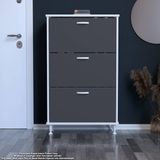 Modilayn Varbi Antre Hol 72 X127 X26 cm Lik 3 Düşer Kapak 6 Göz Bölmeli Ayakkabılık - Antrasit - Beyaz