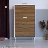 Modilayn VARBİ Kapı Önü 52 x 127 x 25, 5 cm’ lik 3 Düşer Kapak 6 Göz Bölmeli Ayakkabılık - Ceviz - Beyaz