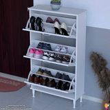 Modilayn VARBİ Kapı Önü 72x127 x 26 cm’ lik 3 Düşer Kapak 6 Göz Raf Bölmeli Ayakkabılık - Beyaz