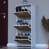 Modilayn West Antre 52x116x 26 Cm Lik 3 Düşer Kapak 6 Göz Bölmeli Ayakkabılık Meşe - Beyaz
