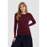 MODiSCHO Kadın Bordo Bisiklet Yaka Slim Fit Parmak Geçmeli Ultra Soft Yumuşak Esnek Likralı Pamuklu Basic Body&Bluz