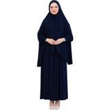 Modish Group Iki Parça Namaz Elbisesi – Uzun Pamuklu Tesettür Giyim Abaya & Başörtüsü Set - Lacivert
