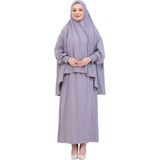 Modish Group Iki Parça Namaz Elbisesi – Uzun Pamuklu Tesettür Giyim Abaya & Başörtüsü Set - Standart - Gri