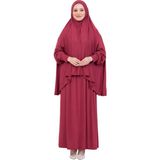Modish Group Iki Parça Namaz Elbisesi – Uzun Pamuklu Tesettür Giyim Abaya & Başörtüsü Set - Standart - Kırmızı