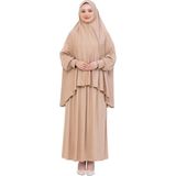 Modish Group Iki Parça Namaz Elbisesi – Uzun Pamuklu Tesettür Giyim Abaya & Başörtüsü Set - Standart - Koyu Vizon
